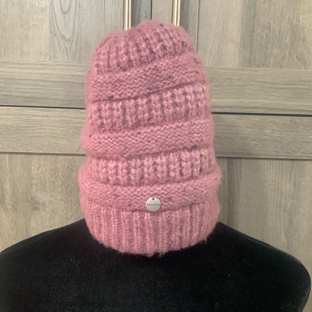 Modena Beanie Maroon Knit Cotton Winter Cap Hat Woman's One Size